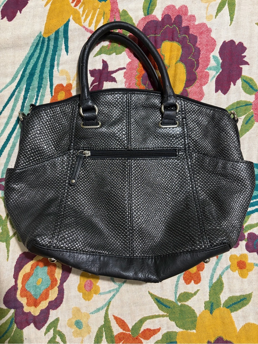 Tignanello Black Textured Tote with Front Zip Pocket